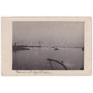 Románok ágyútüzében / K.u.K. Kriegsmarine / WWI Austro-Hungarian Navy, Romanian cannon fire over the Danube. photo (EK...