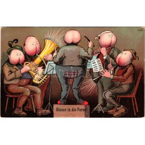 1906 Hinaus in die Ferne! / Ki a távolba! Farpofa fejek zenekara, humor / Out into the distance! Butthead music band...
