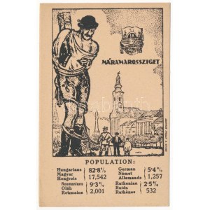 Máramarossziget, Sighetu Marmatiei; Magyar, német, román (oláh) és rutén nemzetiségek népesség aránya. Címer, Grund V...