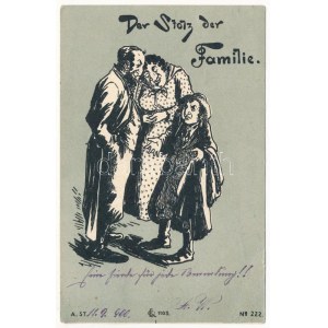 1900 Der Stolz der Familie. A. St. No. 222. / Zsidó család, gúnyrajz. Judaika / Jewish family, mocking postcard...