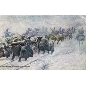 Schwieriger Vormarsch in Serbien. Offizielle Karte für Rotes Kreutz Kriegsfürsorgeamt Kriegshilfsbüro Nr. 345. s...