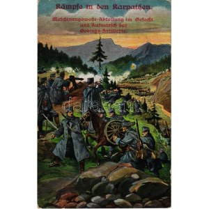 1915 Kämpfe in den Karpathen. Maschinengewehr Abteilung im Gefecht und Aufmarsch der Gebirge Artillerie. L&P 1808. (EK...