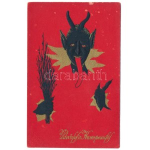 1921 Üdvözlet a Krampusztól! Dombornyomott / Krampus greeting, embossed. K. Ph. W. II. 42. (EK)