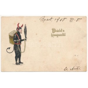 1905 Üdvözlet a Krampusztól! dombornyomott / Krampus. embossed (EK)