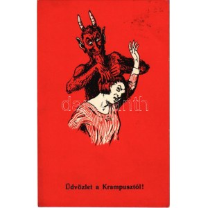 1929 Üdvözlet a Krampusztól / Krampus and lady. C.H.W. VIII/. 2503-25.