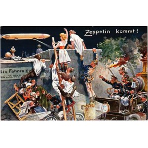 Zeppelin kommt! Vierfarbendruck-Clichés von Adolf Klauss & Co. F. Eyfriedt Serie 388. s...