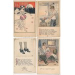 TETTEY EMIL (1885-1963) - 19 db eredeti saját kézzel rajzolt és megírt művész képeslap / 19 pre-1945 original hand...
