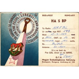 1950 Népért! Szabadságért! Haladásért! Magyar Szabadságharcos Szövetség QSL rádióamatőr lapja / Hungarian QSL card ...