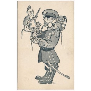 Első világháborús magyar antanthatalmak ellenes gúnyos propaganda lap. Magyar Fénynyomdai Rt. 27. / WWI Hungarian anti...