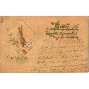 1901 Boldog húsvéti ünnepeket. Dombornyomott nyuszi / Easter greeting, embossed rabbit (EK)