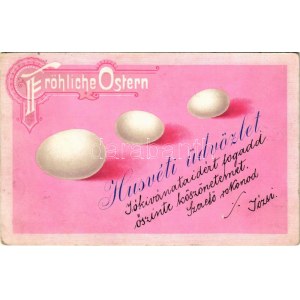 1899 (Vorläufer) Fröhliche Ostern / Húsvéti üdvözlet tojásokkal / Easter greeting, eggs. Art Nouveau litho (EK...