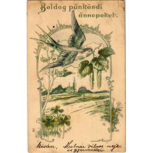 1903 Boldog pünkösdi ünnepeket! Dombornyomott / Pentecost embossed greeting (Rb)