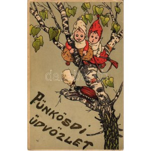 1920 Pünkösdi üdvözlet, májusi cserebogár / Pentecost greeting, cockchafer, may bug. litho (EK...