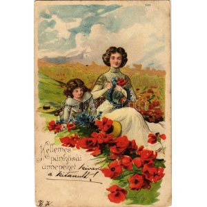 1900 Kellemes Pünkösdi ünnepeket / Pentecost greeting, litho (fl)
