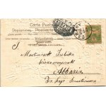 1902 Boldog húsvéti ünnepeket! Nyuszi szán. Dombornyomott litho / Easter greeting, rabbit sled. Embossed, floral...