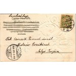 1904 Boldog húsvéti ünnepeket! Bárány szekér, dombornyomott selyemlap / Easter...
