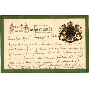 1899 (Vorläufer) Gruss aus dem Sachsenlande / Dombornyomott címer / Embossed coat of arms