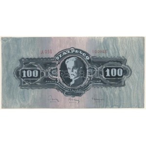 Konecsni György (1908-1970) ~1930. 100P papírra festett nem hivatalos bankjegy tervezet...