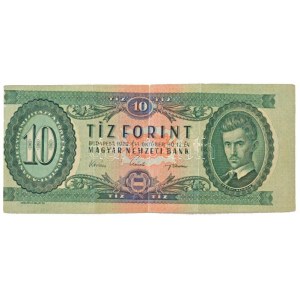 1962. 10Ft A 435 215506 nyomdahibás bankjegy, előlapon látványosan eltolódott nyomattal T:F / Hungary 1962...