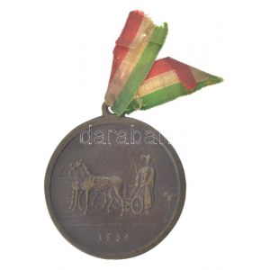 1836. Pesti Gyep (lóversenypálya) aranyozott bronz emlékérem füllel, trikolor szalaggal (41mm) T...