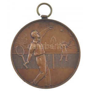 1931. Bronz tenisz emlékérem füllel (40mm) T:XF patina, kis ph. / Hungary 1931. Bronze tennis medallion with ear ...