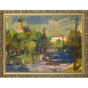 Göllner Miklós (1902-1977): Szentendre. Olaj, vászon, jelezve balra lent. Dekoratív fakeretben. 60x80 cm ...