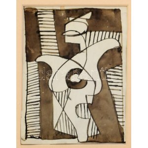 Kádár Béla (1877-1956): Geometrikus kompozíció. Lavírozott tus, papír, jelzés nélkül, üvegezett fakeretben, 22x15 cm...