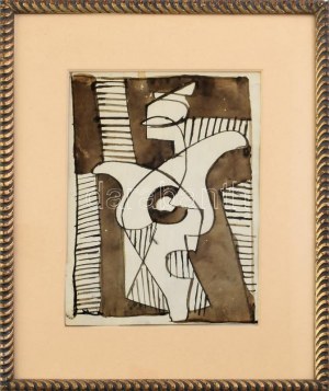 Kádár Béla (1877-1956): Geometrikus kompozíció. Lavírozott tus, papír, jelzés nélkül, üvegezett fakeretben, 22x15 cm...