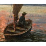 Wolff Károly (1869-1946): Vitorlás a Balatonon. Olaj, vászon. Jelzett. Kopott fa keretben 24x34 cm ...