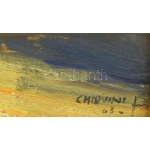 Chiovini Ferenc (1899-1981): Emberek a vízparton. Olaj, vászon. Jelezve jobbra lent. Dekoratív, kissé sérült fakeretben...