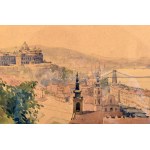 Turi-Jobbágy Miklós (1882-?): Budapesti panoráma a Tabánnal. Akvarell, papír, jelzett, üvegezett fakeretben, 25,5×36...
