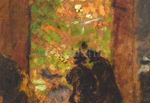 Berkes Antal (1874-1938): Az utca fényei. Olaj, karton. Jelezve jobbra lent. 23x24 cm. Dekoratív fakeretben. ...