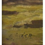 Edvi Illés Aladár (1870-1958): Faluvége. Olaj, vászon. Jelzett. Dekoratív, sérült fakeretben. 34x61 cm / oil on canvas...