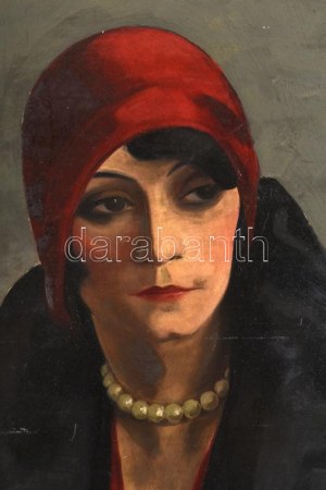 Diósy Antal (1895-1977): Bleier Lili (1899-1939) zongorista, sanzonénekes portréja. Olaj, karton, papír, jelzett...