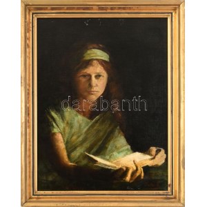 Glatter Ármin (1861-1931): Lány zöld ruhában. Olaj, vászon, jelezve jobbra lent, dekoratív fakeretben, 45×34 cm ...