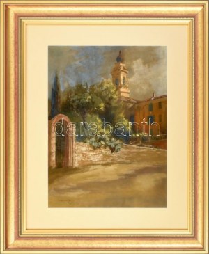Neogrády Antal (1861-1942): Városrészlet. Akvarell, papír, jelezve balra lent. Üvegezett, dekoratív fakeretben, 38,5×28...