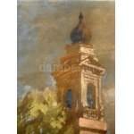 Neogrády Antal (1861-1942): Városrészlet. Akvarell, papír, jelezve balra lent. Üvegezett, dekoratív fakeretben, 38,5×28...