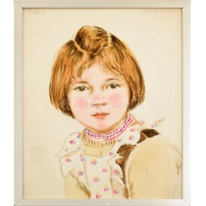 Róna Emy (1904-1988): Sárospataki óvodás, 1952. Akvarell, ceruza, papír, jelzett, üvegezett fakeretben. 39,5×30,5 cm. ...
