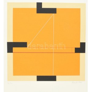 Konok Tamás (1930-2020): Kompozíció, 1991. Szitanyomat, papír, jelzett. Számozott: 26/40. 28×28 cm ...