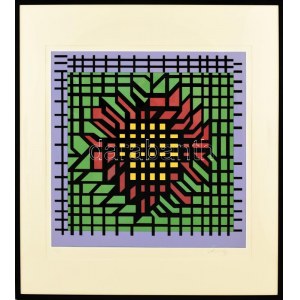 Victor Vasarely (1908-1997): Katzag. Szitanyomat, papír. Jelzett, számozott VI/XXX. Üvegezett fakeretben. 55x53 cm ...