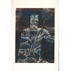 Joseph Kádár (1936-2019): Szürrealista kép (cím nélkül). Monotípia, papír. Jelzett a hátoldalán. Papírra kasírozva...