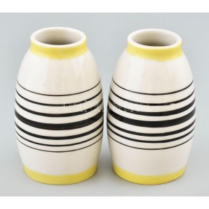 Zsolnay Nádor Judit retró váza 2db, kézzel festett porcelán, jelzett, kopásnyomokkal, m: 12 cm