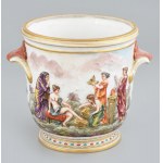 Régi Capodimonte kaspó, jelzett, kopásokkal, m: 14,5cm, d: 19 cm