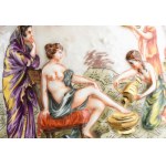 Régi Capodimonte kaspó, jelzett, kopásokkal, m: 14,5cm, d: 19 cm