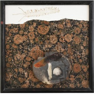Tornay Endre András (1949-2008): Lelet. Kő és gipsz, keretben, Jelzett 29x29 cm