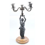 Gyertyatartó. Antik figurális gyertyatartó, spiáter női alak kezében szürke fém 5 ágú gyertyatartóval...