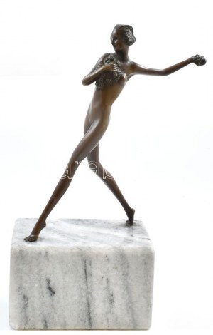 Josef Lorenzl (1892-1950): Art Deco nő. Bronz, márvány talapzaton, jelzés nélkül, szép állapotban m: 42 cm...
