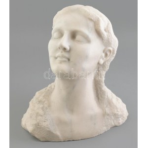 Shey jelzéssel: Női büszt. Faragott márvány, korának megfelelő állapotban, m: 34 cm