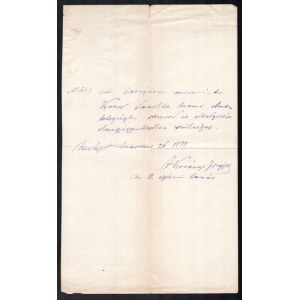 1877 Korányi Frigyes (1827-1913) belgyógyász-professzor autográf igazolása elmebetegnek. Sérült...