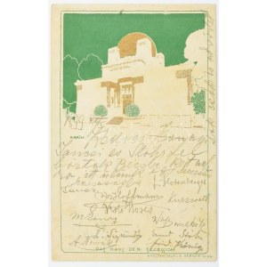 1899 A Szecesszió Háza Bécsben. Képeslap rajta Ernst Stöhr, Koloman Moser, Joseph Hofmann, Max Kurzweil...